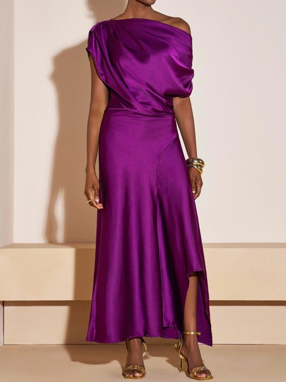 Luxe Satin One shoulder Ruched Party evening Formal Wedding Dress